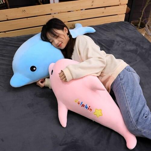 New Huge Cute Dolphin Plush Toys Lying Pillow Stuffed Soft Animal Dolls Children Gifts
