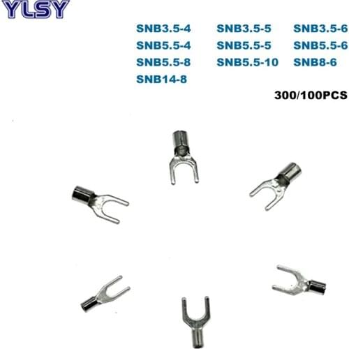 300/100Pcs Crimp Terminals Electrical Spade Bare Cord End Wire Connector SNB3.5/5.5/8/14 Cable Ferrules 2.5-16mm2 14-6AWG