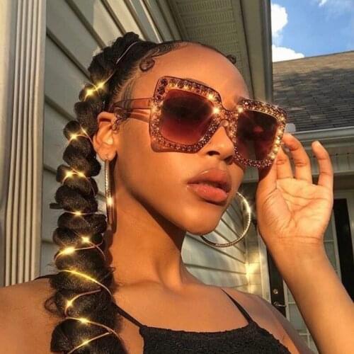 Classic Vintage Oversized Square Colorful Diamond Sunglasses Women Big Frame Luxury Brand Crystal Sun Glasses Rhinestone Shades