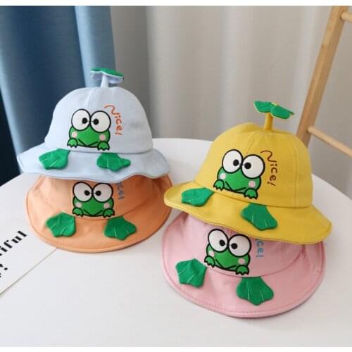 Childrens Bucket Hat Sun Hat Baby Frog Print Cute Fisherman Hat Summer 2021 Kids Hats Caps Pink Orange Yellow Skyblue Soft New