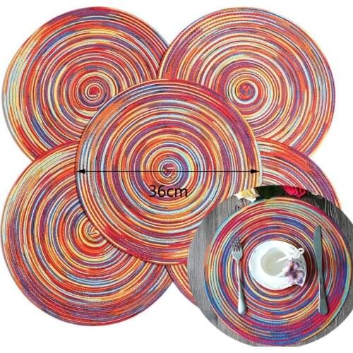 Braided Colorful Round Place Mats for Kitchen Dining Table Runner Heat Insulation Non-Slip Washable Fall Placemats Set of 6