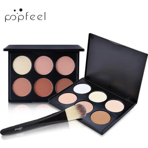 POPFEEL 6 Colors Oil-Control Facial Pressed Powder Powder Blusher Shadow Repair Brighten Concealer Foundations Makeup Powder 55g