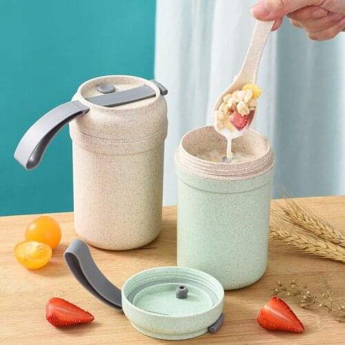 330ML Wheat Straw Portable Breakfast Cup Insulated Breakfast Porridge Cup With Lid And Spoon Fashion Soup Cup