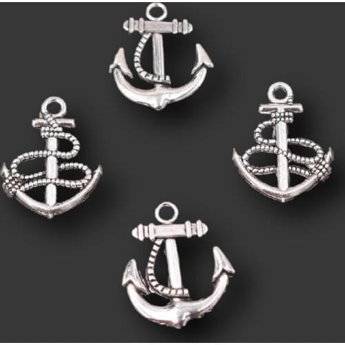 20pcs Silver Plated Sailor Anchor Pendants Retro Bracelet Earrings Metal Accessories DIY Charms Jewelry Crafts Making A2284