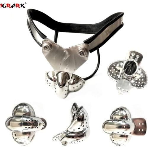 Stainless Steel Male Chastity Belt With Big Scrotum Groove Cock Cage Penis Lock Cock Ring Chastity Device Sex Toys For Men sex