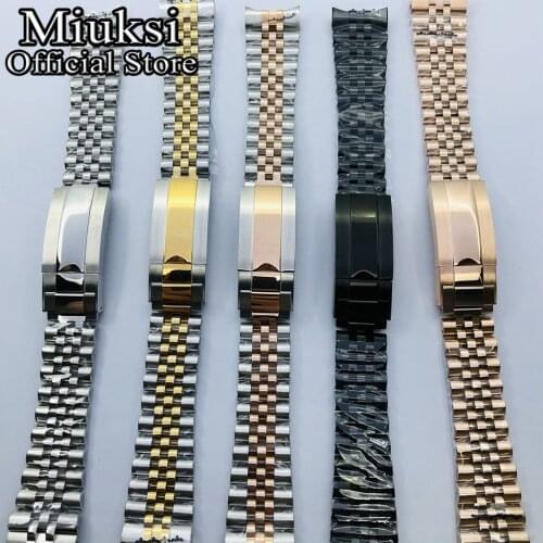 Miuksi 20mm silver rose gold black Jubilee stainless steel watch band folding buckle fit 40mm watch case mens strap