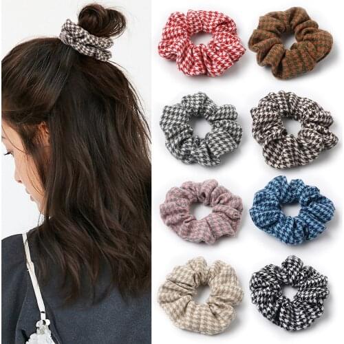 Vintage Plaid Hair Scrunchies Houndstooth Scrunchies Women Elastic Hair Bands Girls Headwear Rubber Hair Ties Pontail Holder