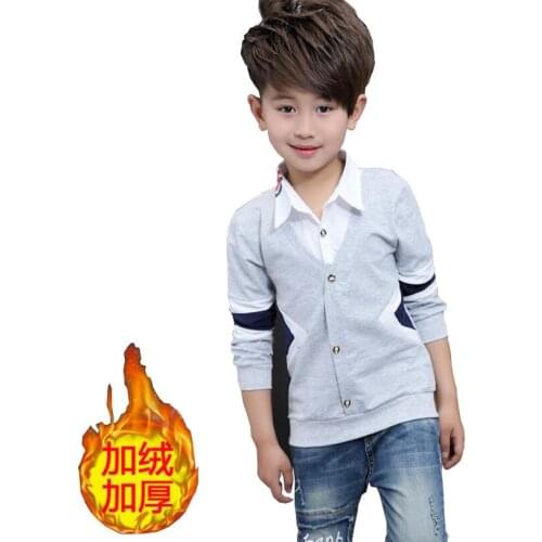 Baby boys warm jacket fake 2pcs velvet t shirt kids turn down collar long sleeve jacket winter boys pullover coat children shirt