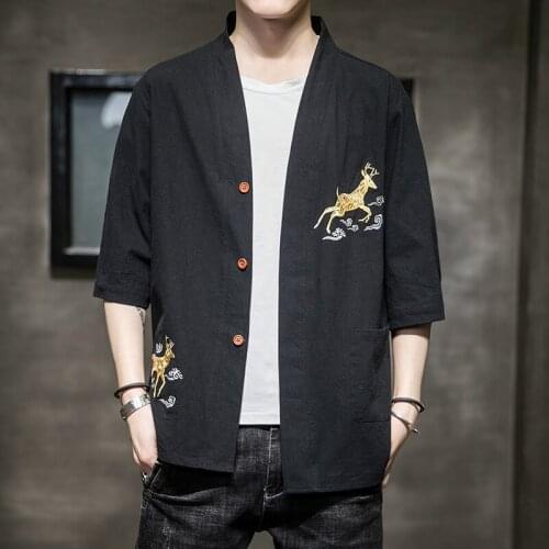 Traditional Chinese Clothing Men Summer Casual V-Neck Chinese Style Shirt Man Linen MenS Tunic Blouse Kung Fu Clothes FF2818