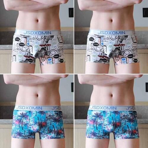 4 pcs/lot New Mens Ice Silk Panties Mesh Jacquard Trousers Men Boxer short U convex pouch Panties Man Boxeur Homme Underpants