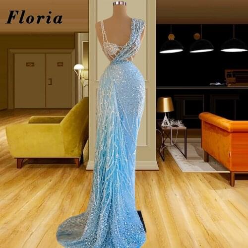 Saudi Arabia Sequins Evening Dress 2021 Luxury Beaded Prom Custom Made Robe De Soireel Long Mermaid Celebrity Dresses Party Gown