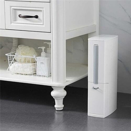 Household Bathroom Integrated Trash Can Solid Color Multi-functional Narrow Waste Container with Toilet Cleaning Brush