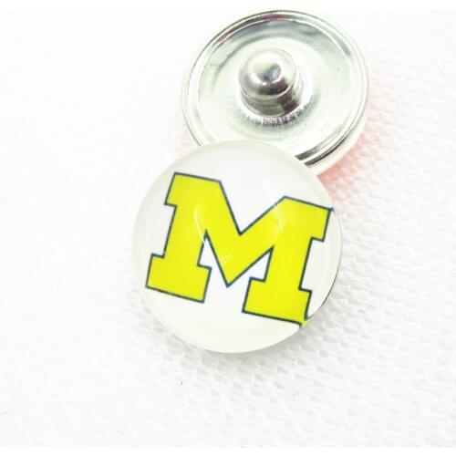 20pcs/lot The University of Michigan Snap Buttons for 18mm Sport Team Snap Bracelet&Bangles DIY Snap Jewelry Ginger Charms