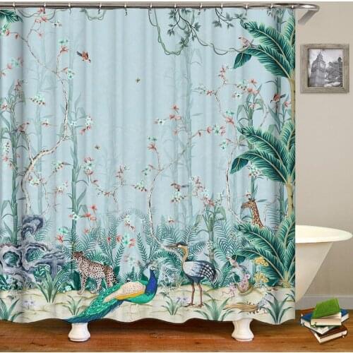 Chinese Style Flower and Birds Tree Shower Curtains Bath Curtain Waterproof Bathroom Decor With Hooks 3d Printing Bath Curtain