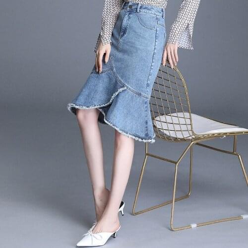 Denim Skirts Women High Slim-fit Casual Korean Bodycon Trumpet / Mermaid Skirt Office Lady Elegant Chic Plus Size Jean Skirt 4XL