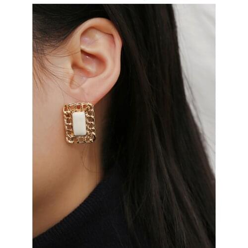 MESTILO Luxury Fashion Women Jewelry Gold Color Hollow Out Square Resin Stud Earrings For Women Girls Wedding Party Jewelry Gift