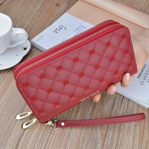 Ladies Long Double Zipper Wallet Embroidered Crown Clutch Large Capacity Card Holder Money Bag Fashion Womens Wristband Purses