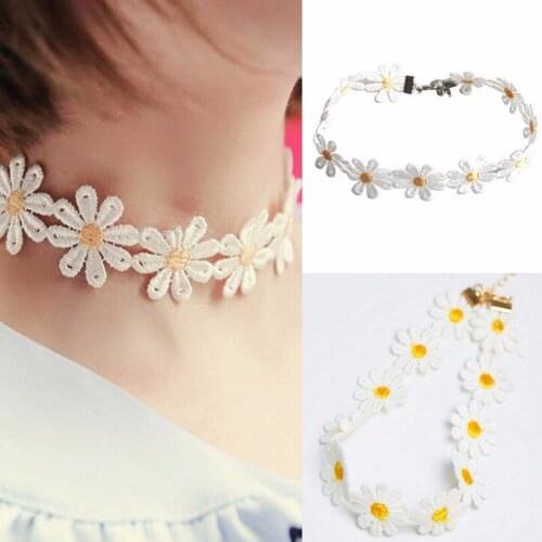 1pc Women Charm Daisy Choker Chain Necklace Lace Yellow White Flowers Boho Necklace