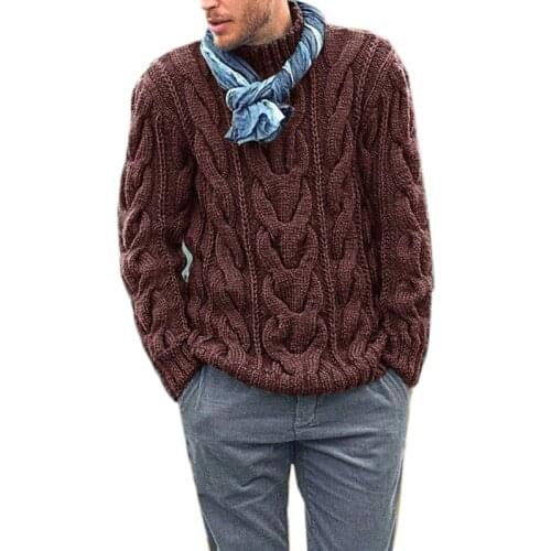 Winter Mens Clothing Brown Pullover Sweater Casual Soft Comfortable Thick Warmer Sweater coat Hand-knitted Cool Mens Sweater