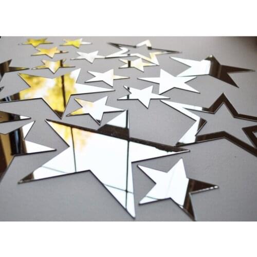 19pcs/set 6/9/12/15cm Acrylic Mirror Sticker Cartoon Starry Wall Stickers For Kids Rooms Home Decor Cute Star Wall Decals Mural