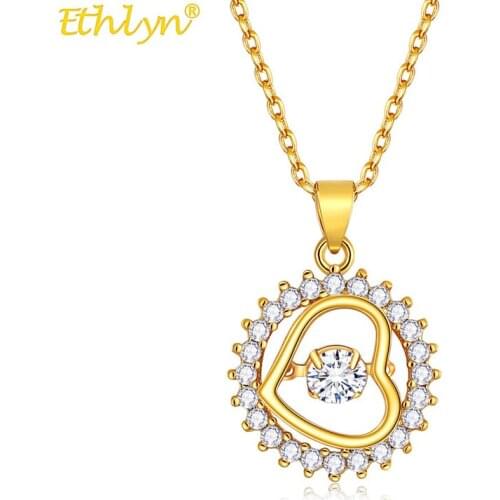 Ethlyn Gold Color Cubic Zirconia Heart Pendant Necklaces for Women Girls Wedding Gifts MY180