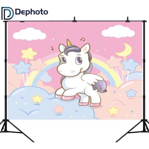 DePhoto Photography backdrop Unicorn Party Rainbow Star Decor Birthday baby shower Photo Background Custom photo Studio
