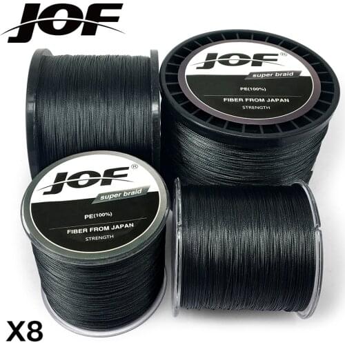JOF 8 Strands 1000M 500M 300M PE Braided Black Fishing Line tresse peche Saltwater Fishing Weave Super Strong