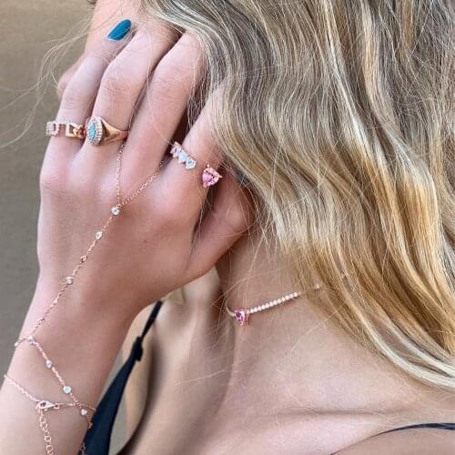 Iced Out Bling Heart CZ Ring For Women Open Adjusted Size White Pink Cubic Zirconia Finger Fashion Women Jewelry