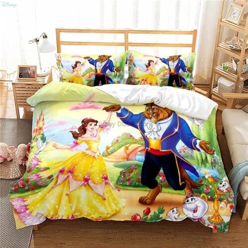 2021 Cartoon Beauty and The Beast Printed Duvet Cover Set with Pillowcase Home Textile 3D Bedding Set Adult Kids Gifts Bed Linen