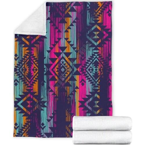 Colorful Boho Aztec Streaks Fleece blanket funny 3d printed Sherpa Blanket on Bed Home Textiles HOME ACCESSORIES
