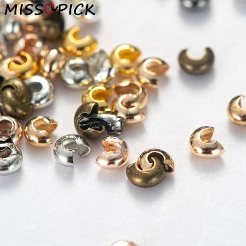 100pcs 3/4/5mm Copper Round Covers Crimp End Beads Stopper Spacer Beads For Jewelry Making Findings DIY Supplies Accessories