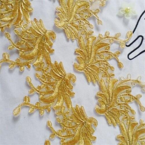 Delicate 4Yds Iron on Wedding Dress Cording Lace Applique Gold Thread Embroidery Lace Accessories Trim with Glue LJ0044