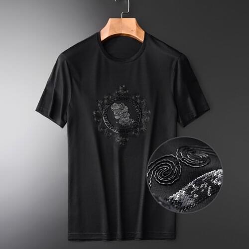 Summer Men T-shirt Luxury Sequin Embroidery Short Sleeve Mens T-shirts Plus Size 4xl Fashion Slim Fit Thin Man Tee