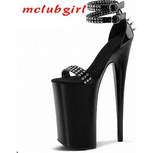Mclubgirl Black Rivet Nightclub Women Sandals 20cm High Heels Fine Waterproof Nightclub Punk Dance Shoes Women Plus Size LYP