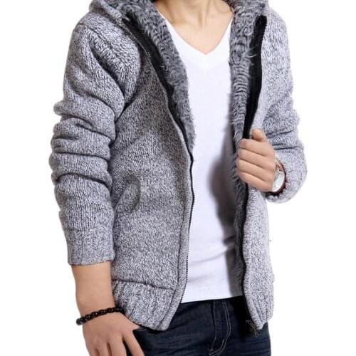 Jacket Men Thick Velvet Hooded Fur Jackets Mens Winter Padded Casual Knitted Sweater Cardigan Coats Outwear Sweatshirts Parkas