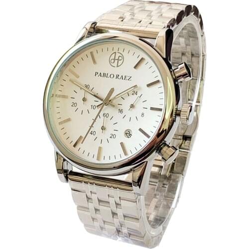 PABLO RAEZ Full Stainless Steel Chronograph Male Watch Luxury New Fashion Top Quality Calendar Quartz Man Wristwatch Business