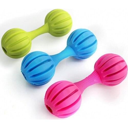 2019 New Dog Toy With Bell Barbell Rubber Pet Teeth Cleaning Dog Toys Bite Resistant TPR Dumbbell Molar Interactive Toys