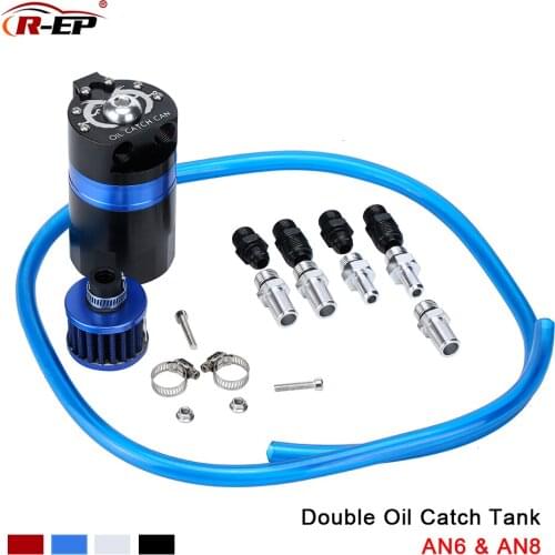 Baffled Oil Catch Can Reservoir Tank Round Reservoir with Filter AN4 AN6 Oil Tanks Universal Two hole breathable Kettle