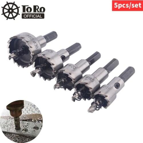 TORO 5pcs Hole Saw HSS Drill Bit Drilling Hole Cut Tool with 16/18.5/20/25/30mm Hole Saw Cutter for Installing Locks Door Knobs