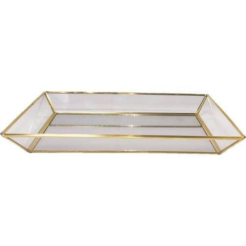 Rectangle Gold Mirror Organizer Jewelry Tray Jewelry Tray Perfume Tray Dresser Tray Glass Metal Makeup Tray for Bathroom