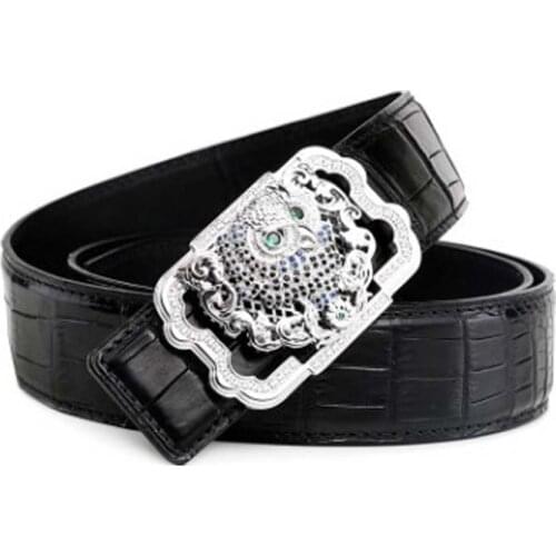 LINSHE crocodile men belt men Stainless steel eagle head leather belt business casual men leather men belt