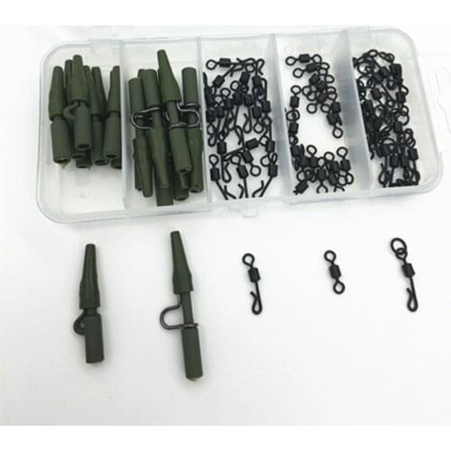 Carp Fishing Tail Rubber Tube Heavy Duty Lead Clip Rolling Swivels Long Body Q-Shaped Swivel with Solid Ring Quick Change