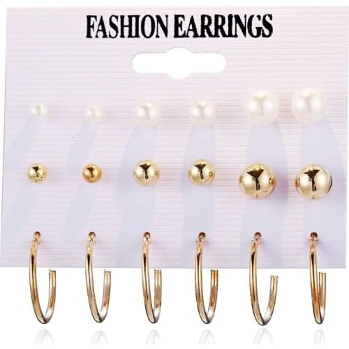 New earrings creative simple pearl open circle Earring Set 9 pairs