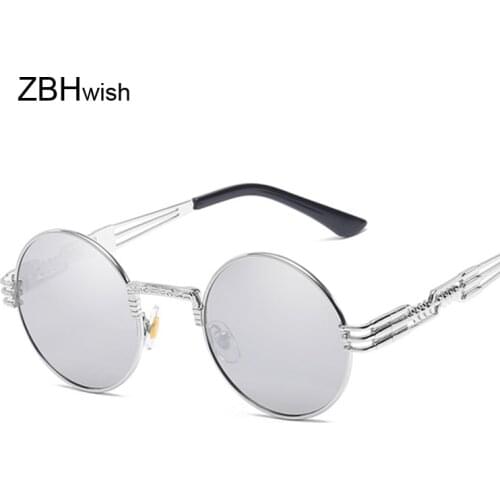 Metal Round Steampunk Sunglasses Men Women Fashion Glasses Brand Designer Retro Frame Vintage Sunglasses High Quality UV400