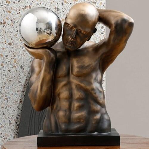 MODERN STRONG MAN HOLDING A SILVER METAL BALL STATUE HOME HOTEL CRAFTS ROOM DECOR OBJECTS OFFIC 54CM RESIN SCULPTURE GIFT