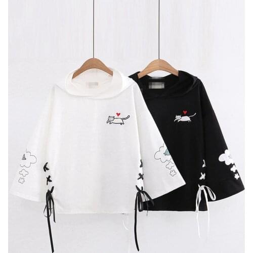 Japanese Cat Hoodie Women Kawaii Harajuku Sweatshirt Female Autumn Oversized Tops Funny Long Sleeve Hooded Hoodie Streetwear