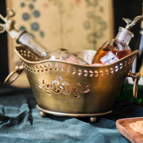 Pure Copper Ice Bucket Red Wine Barrel Vintage Modern Storage Hollow Decoration Luxury Carrying Barrel