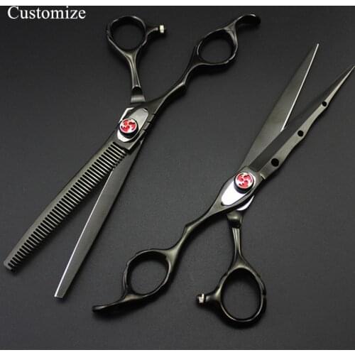 Customize Japan 440c Left hand 7'' Laser wire hair scissors Serrated Cutting barber makas Thinning shears hairdressing scissors