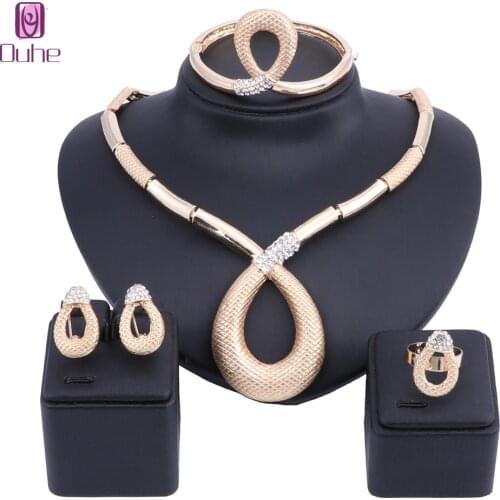 Nigerian Jewelry Set For Women Customer Dubai Gold Crystal Necklace Earring Jewelry Set Fashion African Beads Jewelry Brand