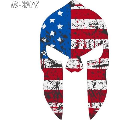 Volkrays Funny Car Sticker Spartan Helmet Tattered USA Flag Style Accessorie Sunscreen PVC Decal for Opel Seat Kia Vw,15cm*8cm